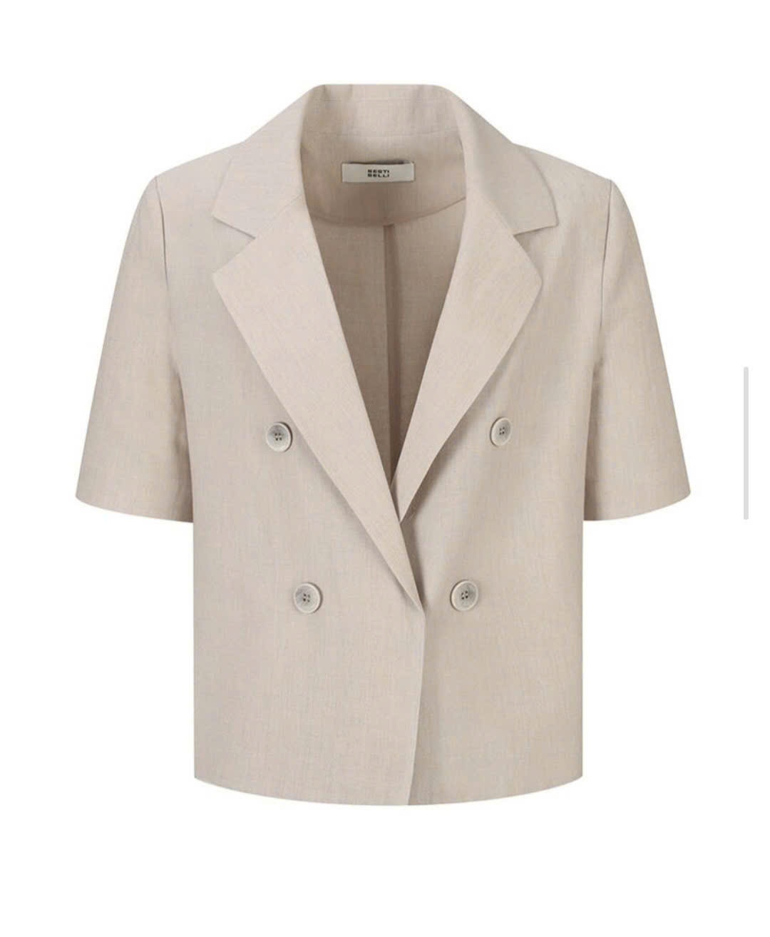 Áo blazer linen ngắn tay, cài móc, 4 cúc trước