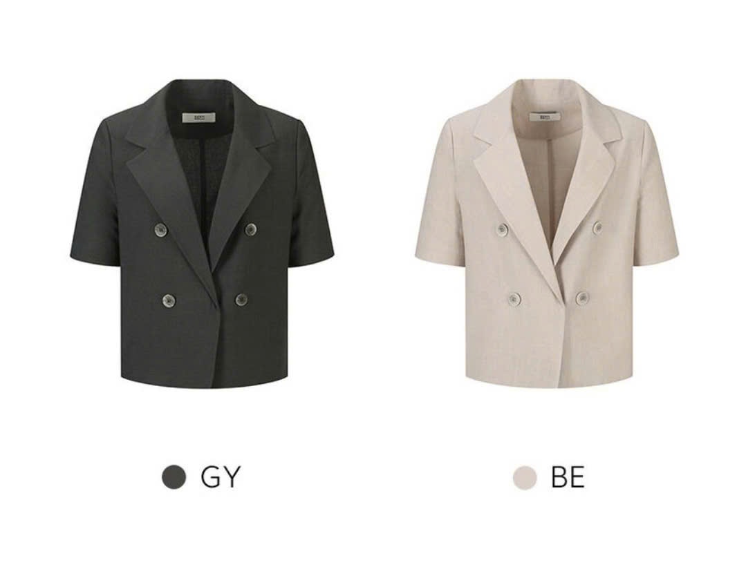 Áo blazer linen ngắn tay, cài móc, 4 cúc trước
