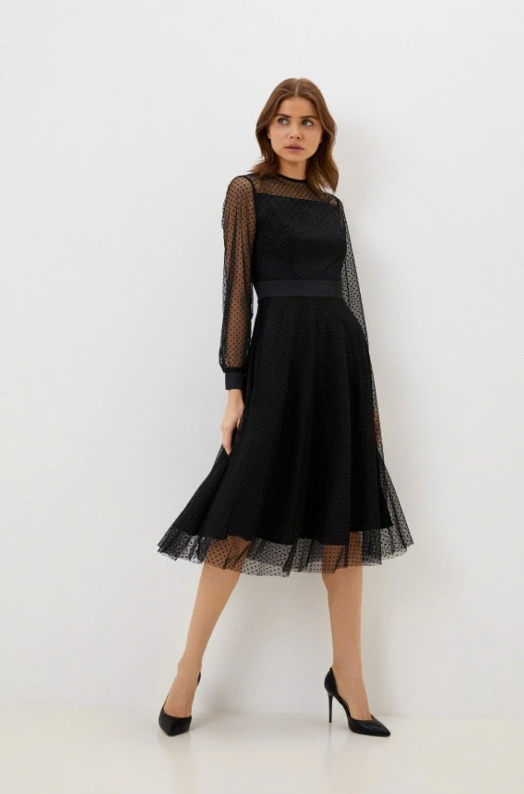 Đầm liền phối ren, 1 màu đen