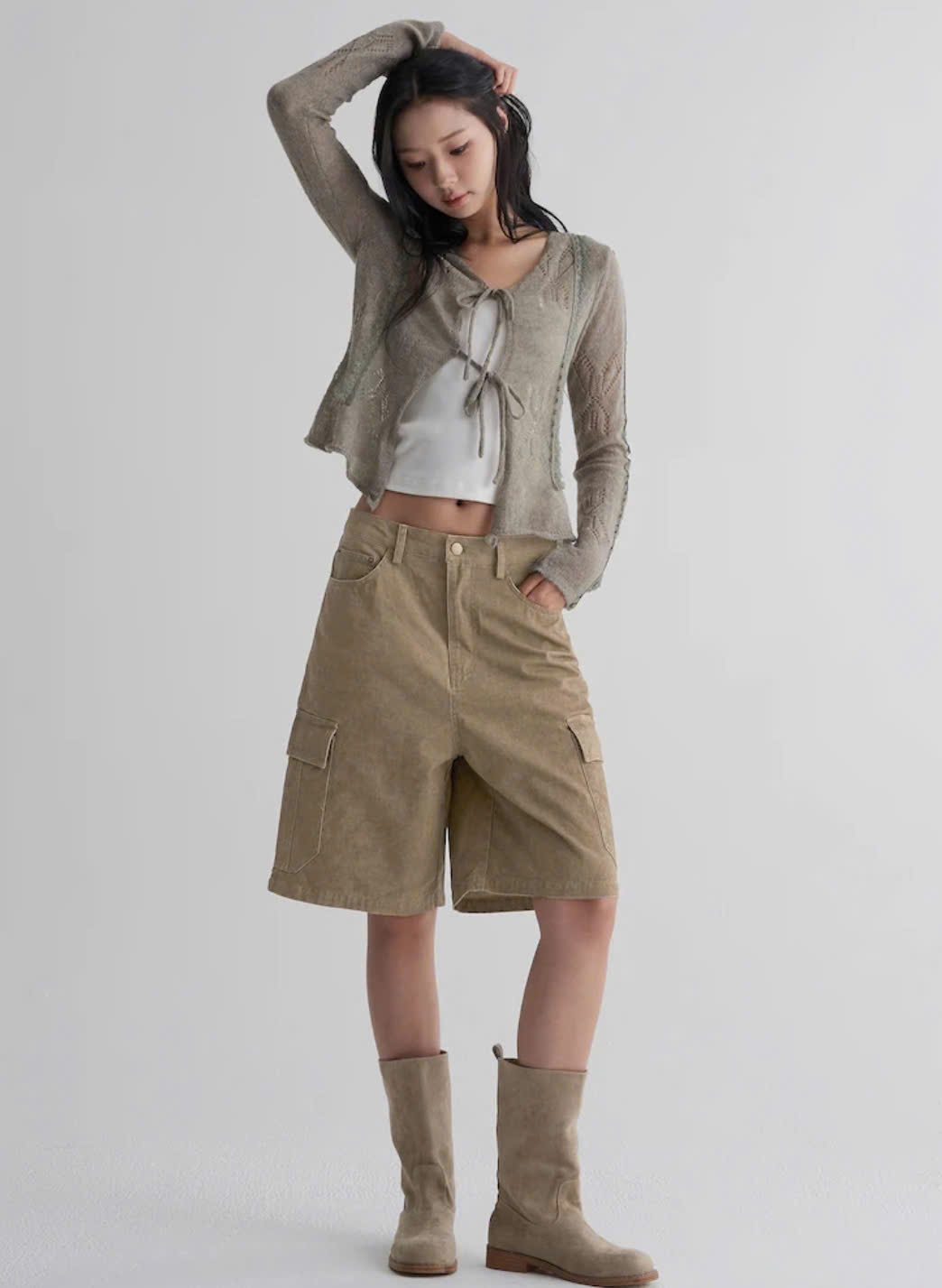 Quần short jean bemuda, túi hộp hông