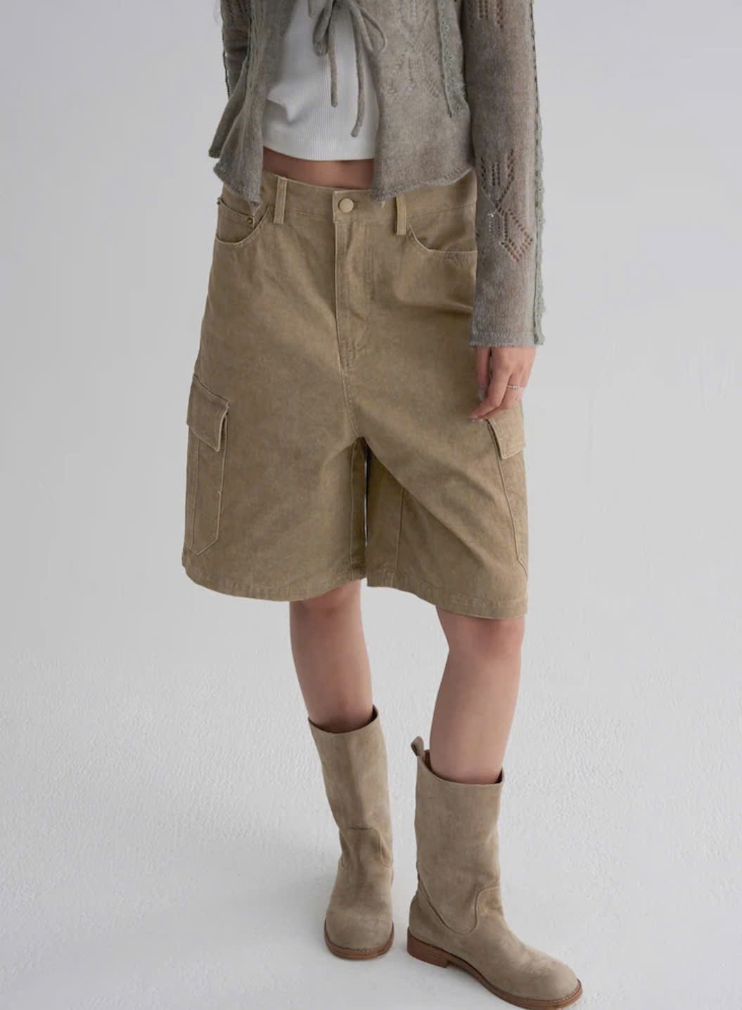 Quần short jean bemuda, túi hộp hông
