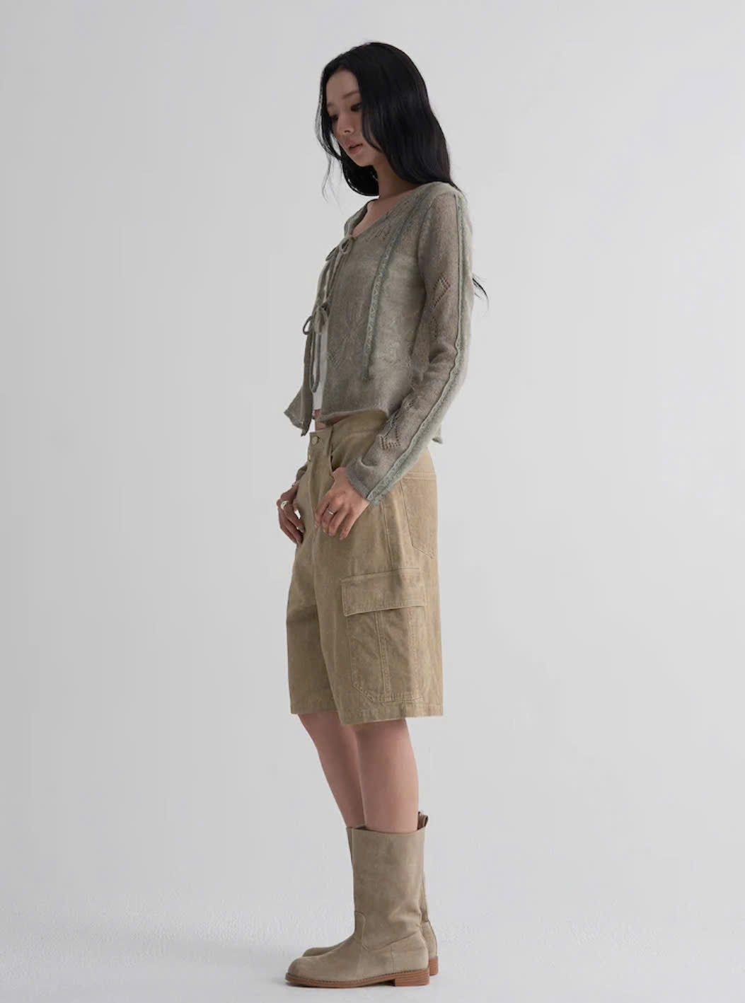 Quần short jean bemuda, túi hộp hông