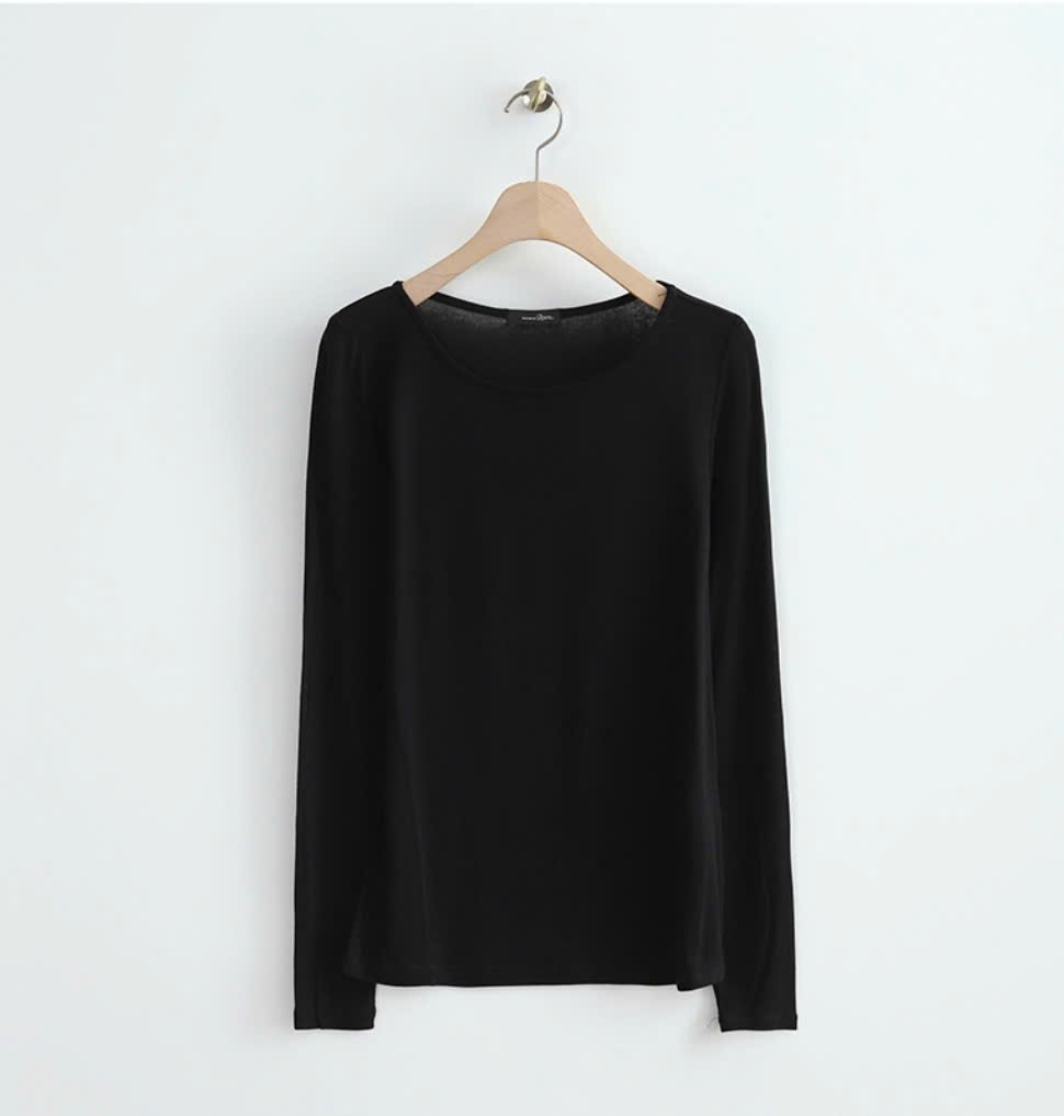 Áo thun rayon co giãn, cổ tròn, dài tay