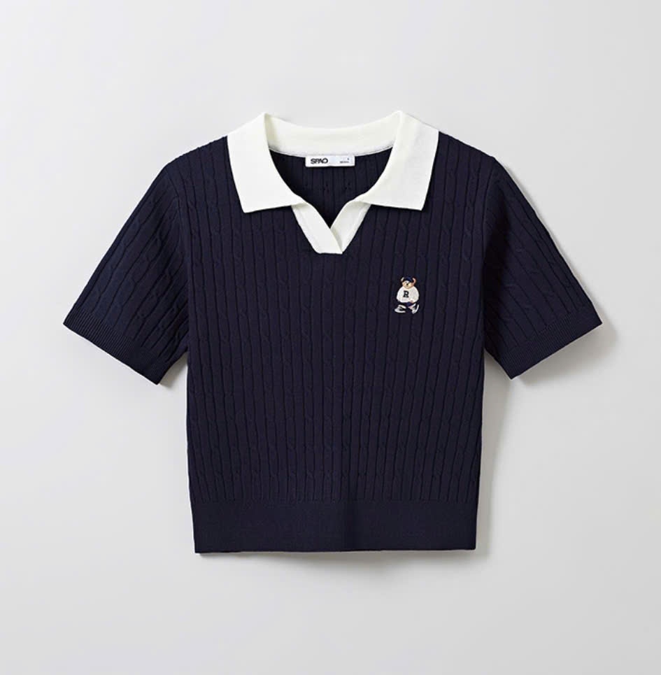 Áo mongtoghi cổ polo, dáng crop, thêu gấu