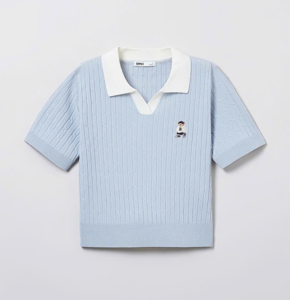 Áo mongtoghi cổ polo, dáng crop, thêu gấu