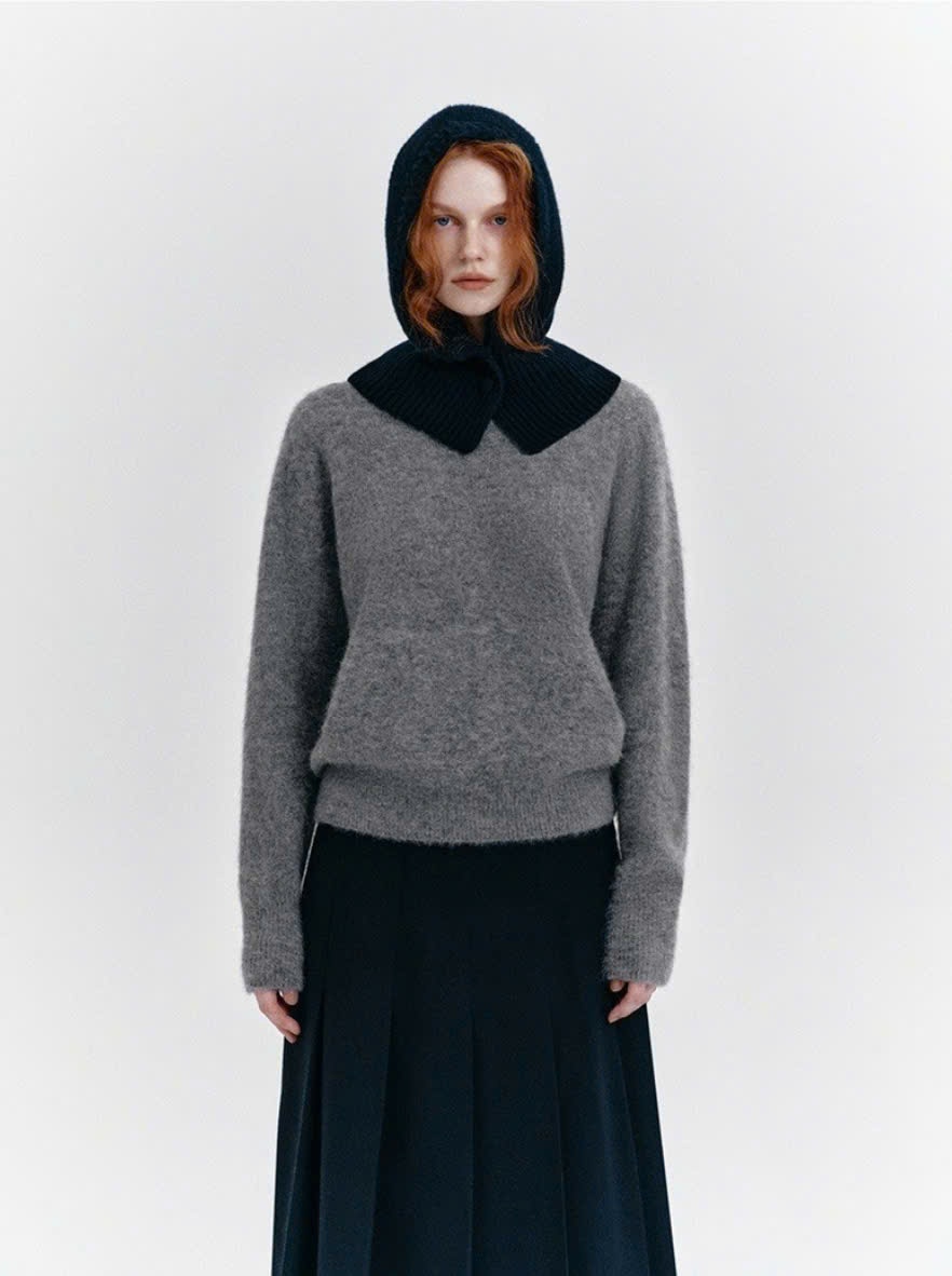 Áo len hoodie lấp lánh, túi vuông trước
