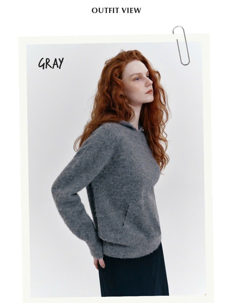 Áo len hoodie lấp lánh, túi vuông trước