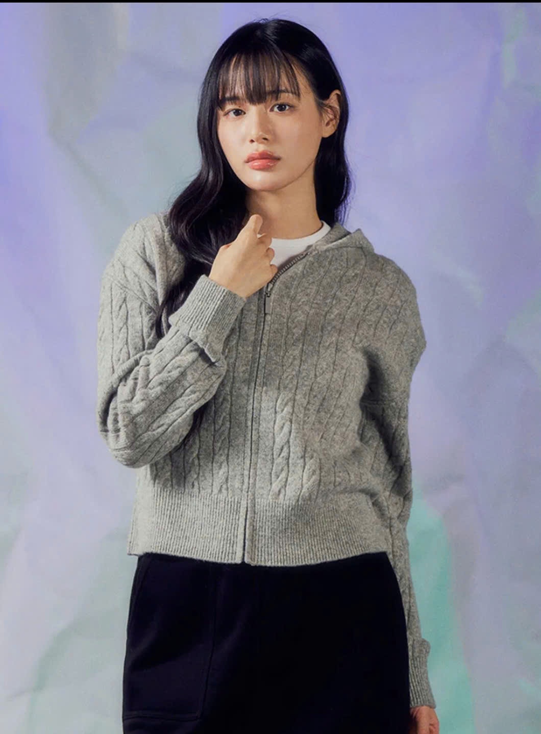 Áo len khoác hoodie Zip, vặn thừng