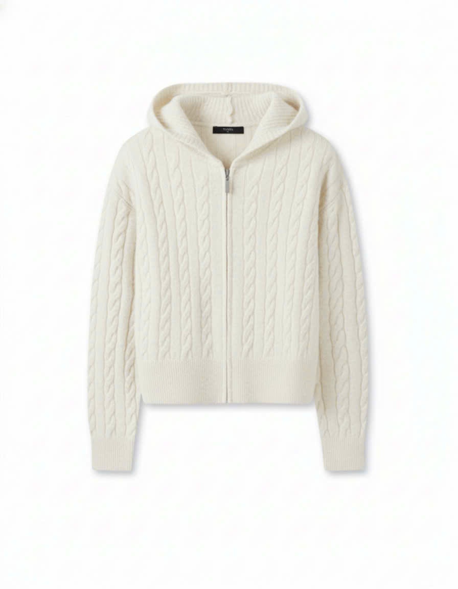 Áo len khoác hoodie Zip, vặn thừng