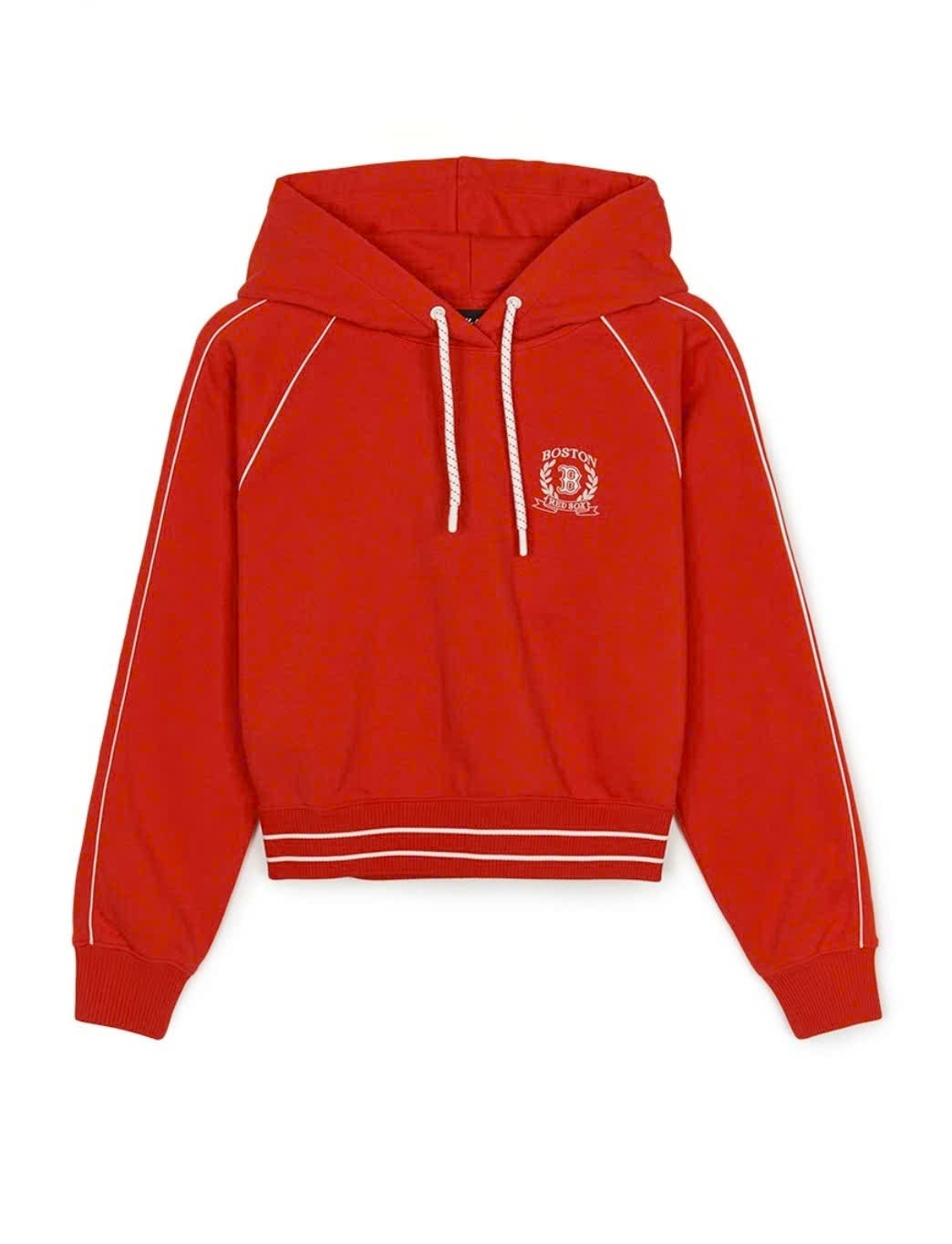 Áo nỉ hoodie dáng crop, phối viền màu, logo nhỏ trước ngực