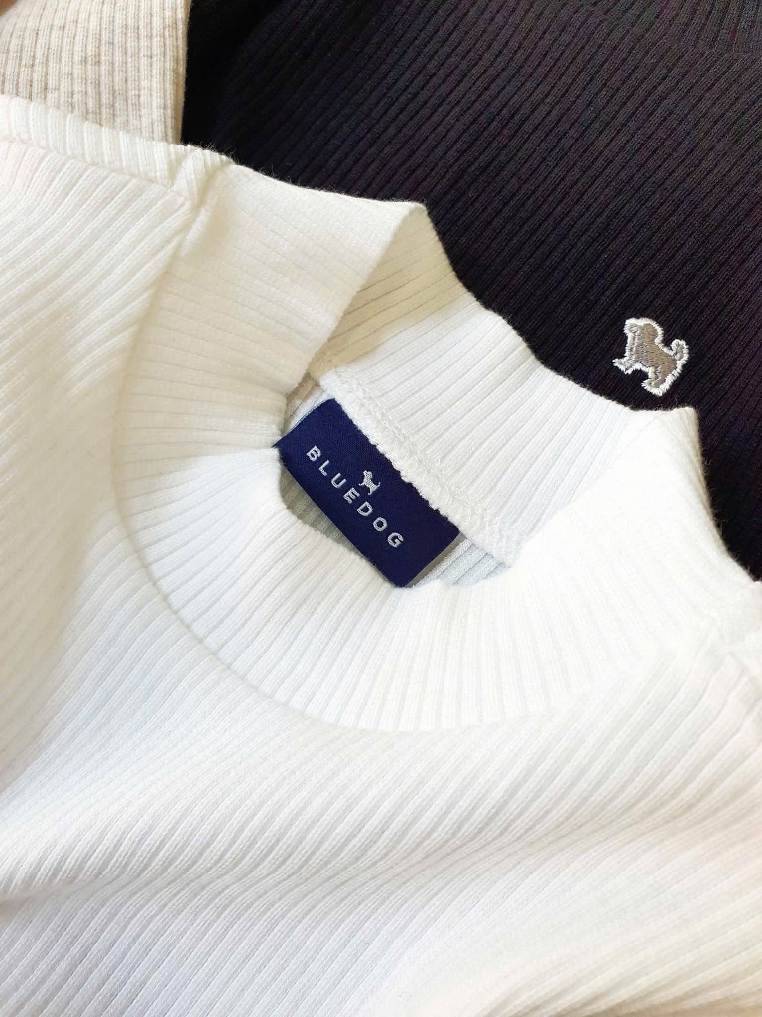 Áo thun gân tăm to, cổ 3 phân cho BT BG thêu hình chó nhỏ 4 màu