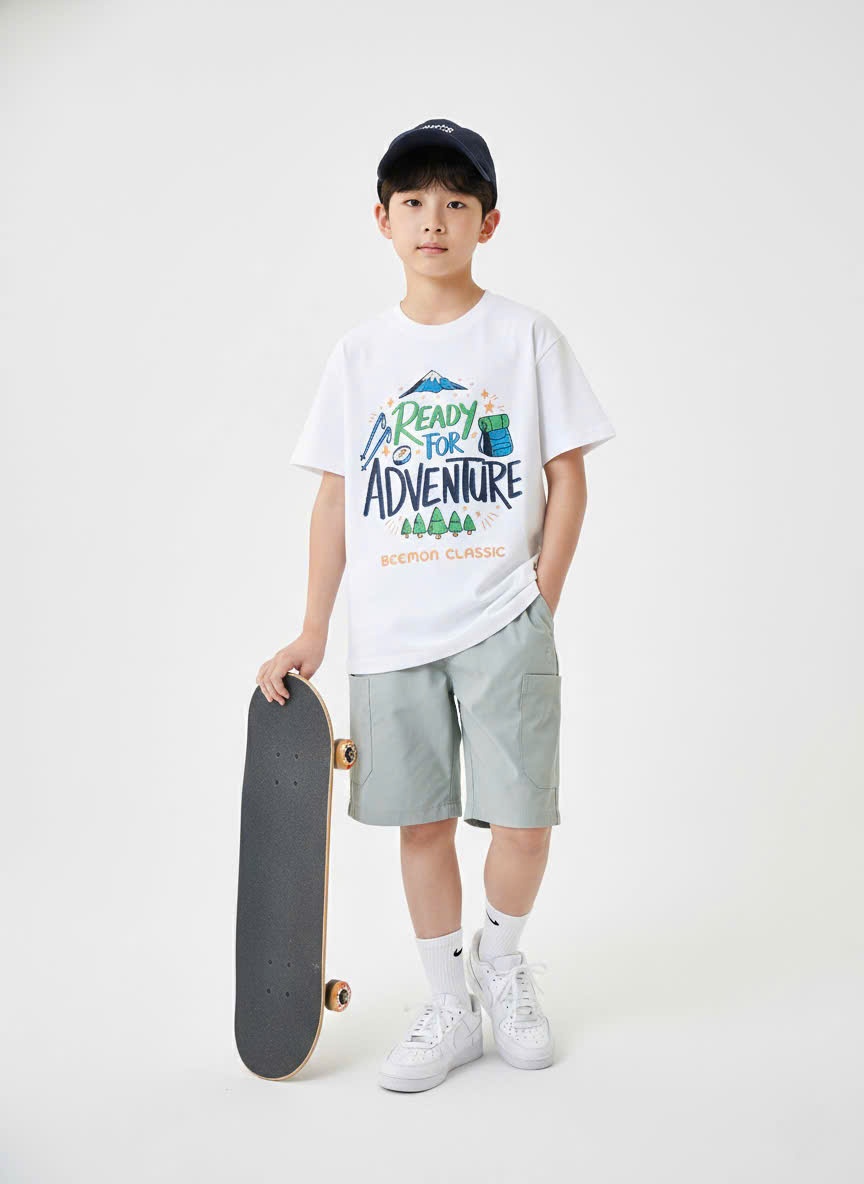 Bộ Beemon cho bé, áo ngắn tay, cổ tròn, quần golf co giãn