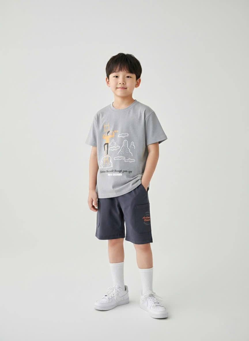 Bộ Beemon cho bé, áo ngắn tay, cổ tròn, quần golf co giãn