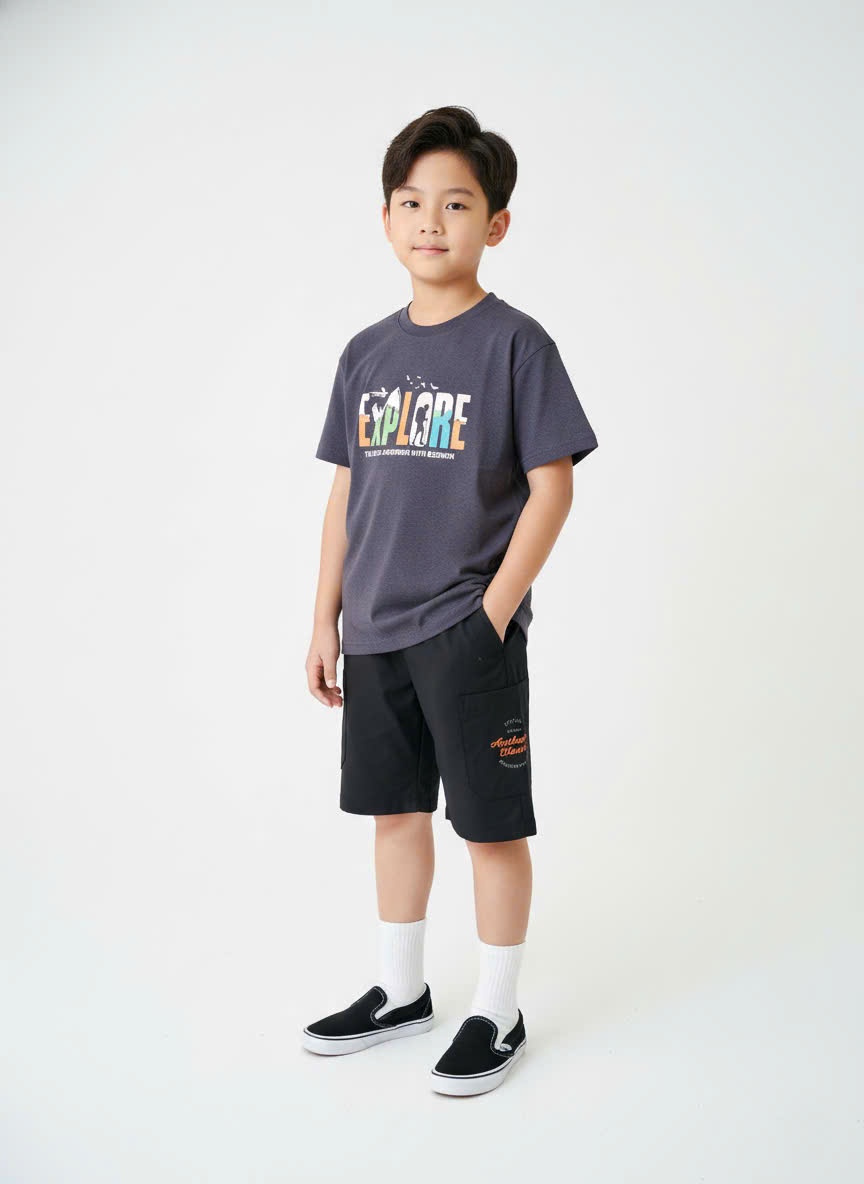 Bộ Beemon cho bé, áo ngắn tay, cổ tròn, quần golf co giãn