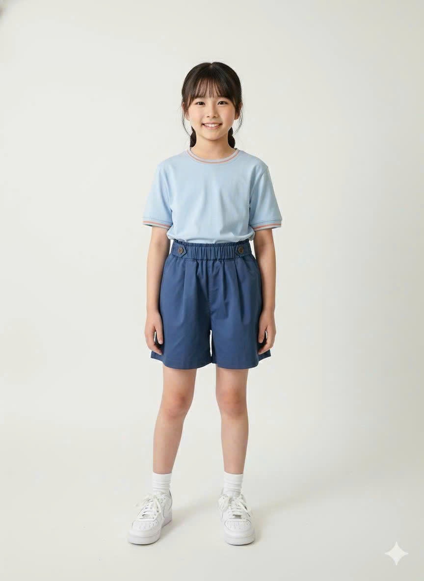 Quần short Beemon cạp chun bé gái, đính cúc trên cạp