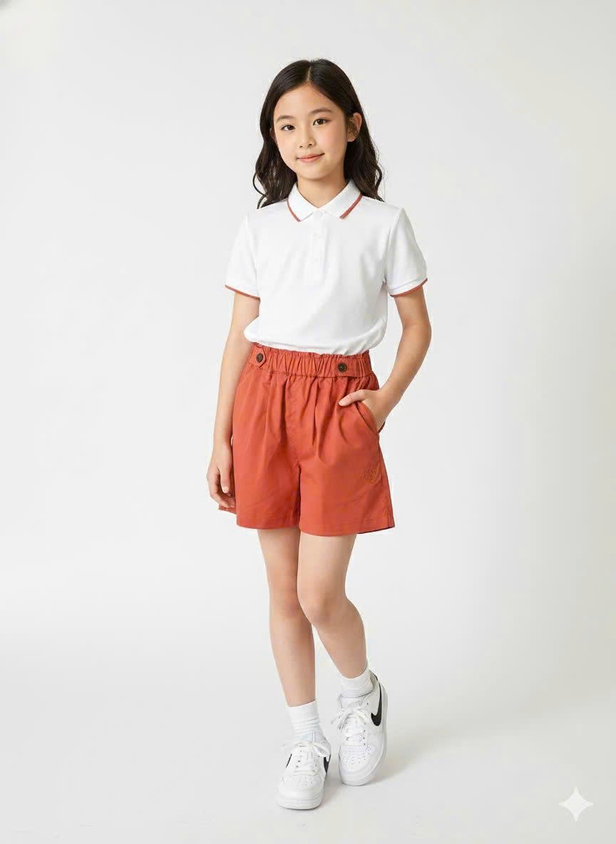 Quần short Beemon cạp chun bé gái, đính cúc trên cạp