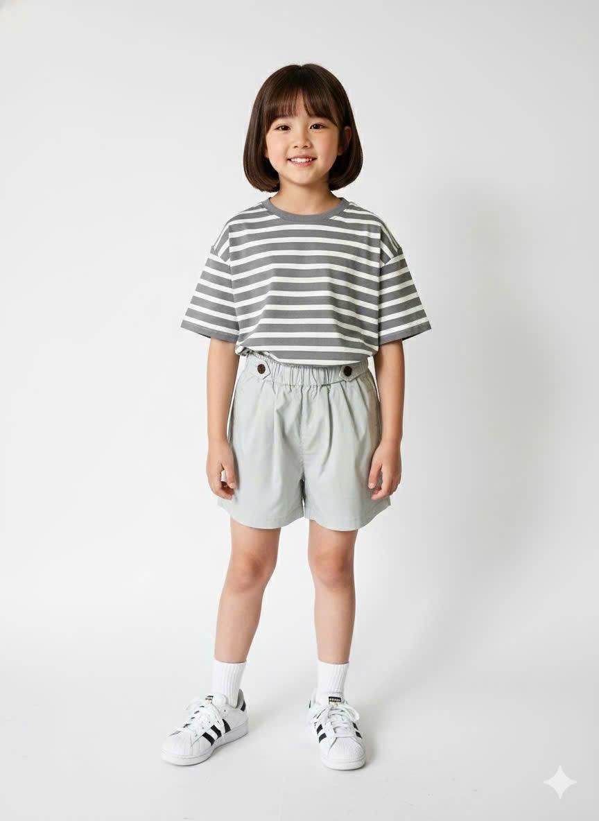Quần short Beemon cạp chun bé gái, đính cúc trên cạp