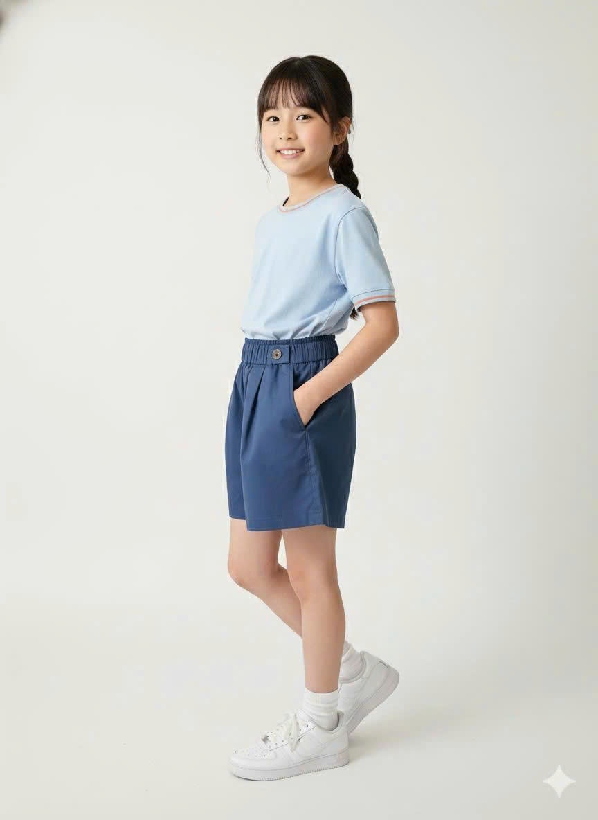 Quần short Beemon cạp chun bé gái, đính cúc trên cạp