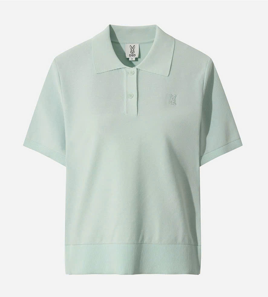 Áo thun dệt kim cổ polo ngắn tay, logo thỏ nhỏ