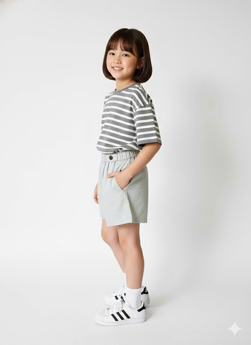 Quần short Beemon cạp chun bé gái, đính cúc trên cạp