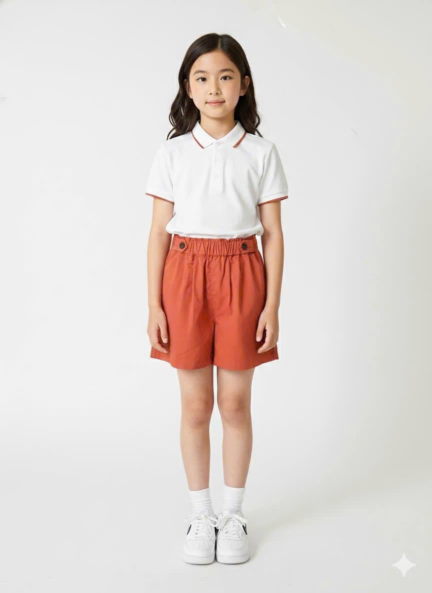 Quần short Beemon cạp chun bé gái, đính cúc trên cạp