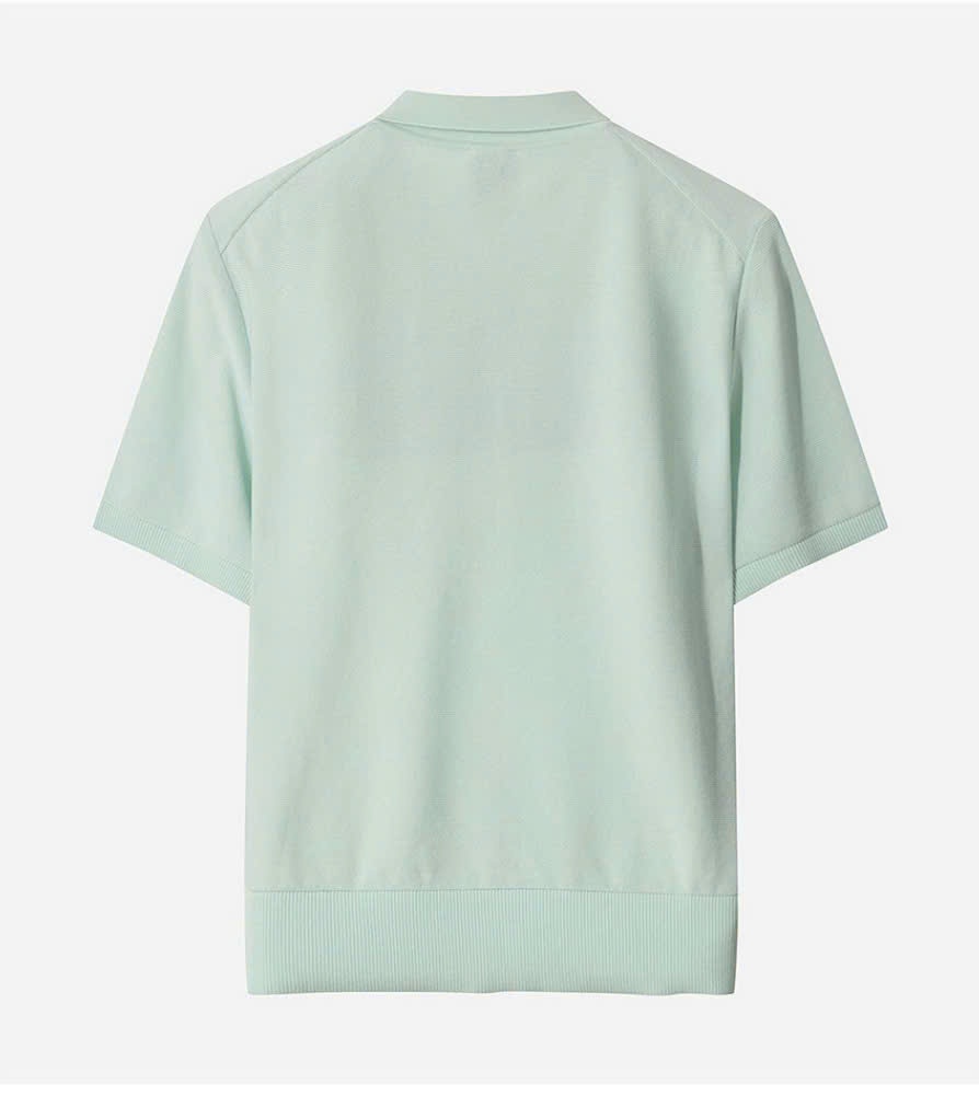 Áo thun dệt kim cổ polo ngắn tay, logo thỏ nhỏ