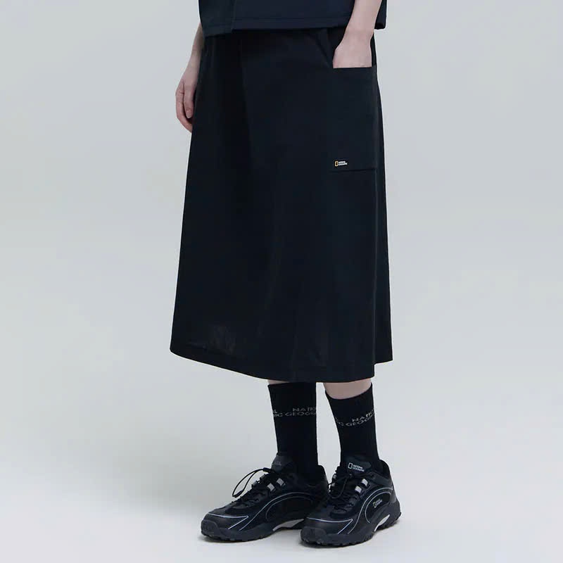 Chân váy midi cạp chun, 2 túi vuông