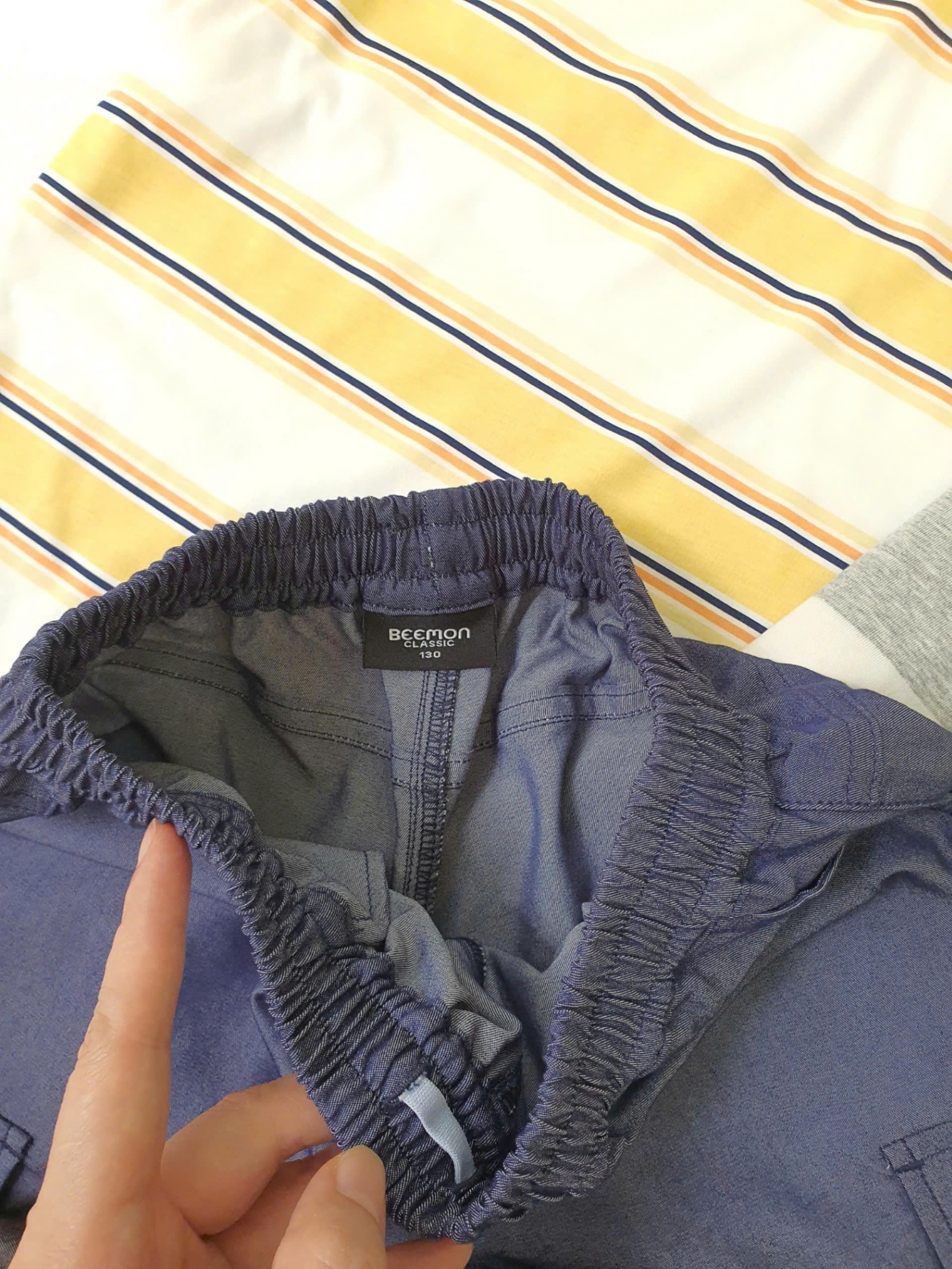 Bộ beemon BTBG, áo cotton kẻ ngang, quần cạp chun giả jean