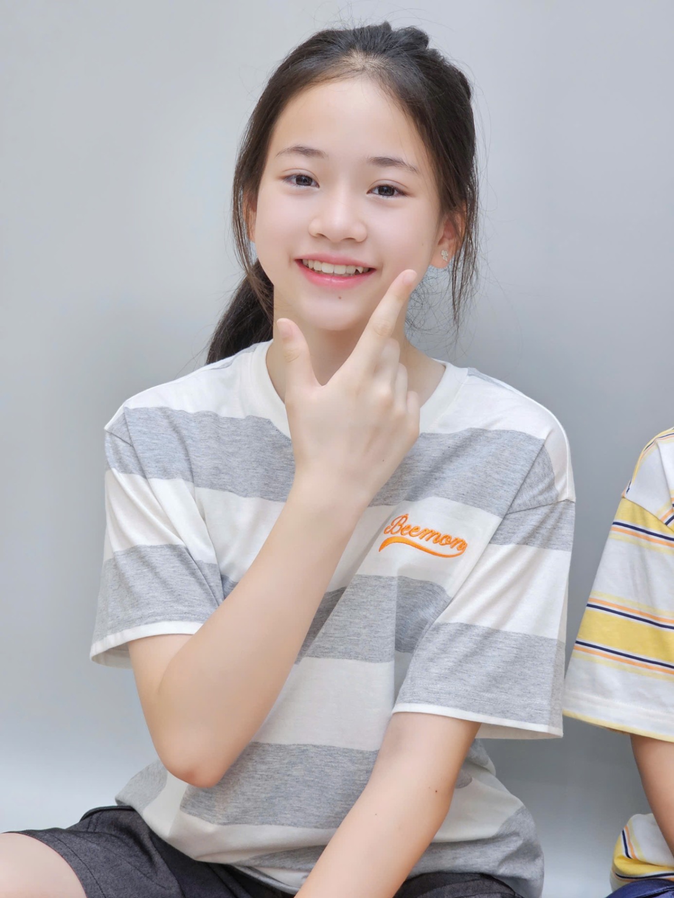 Bộ beemon BTBG, áo cotton kẻ ngang, quần cạp chun giả jean