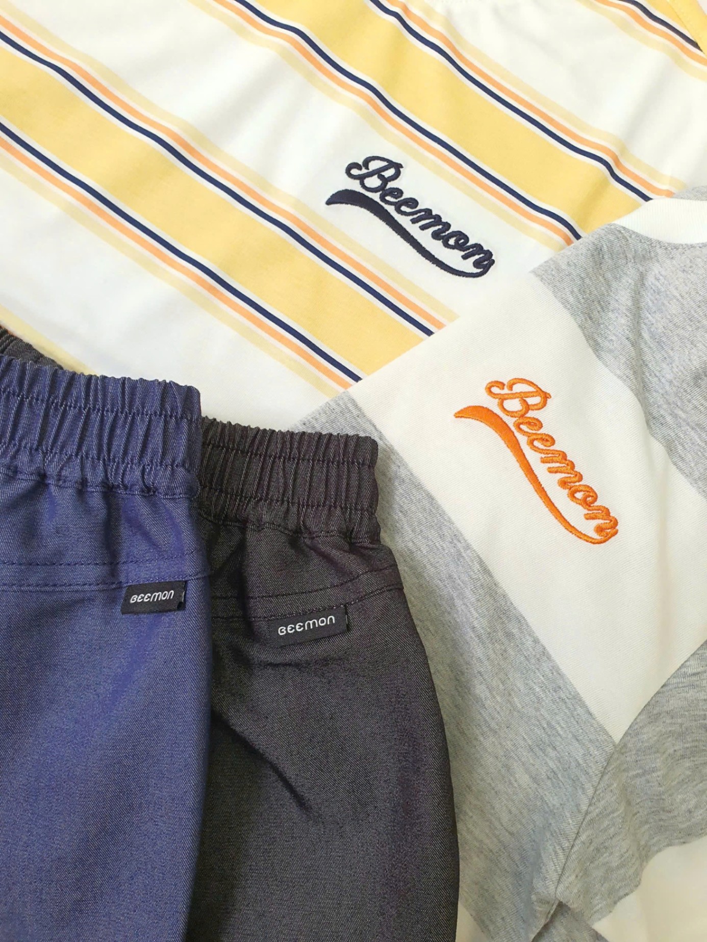 Bộ beemon BTBG, áo cotton kẻ ngang, quần cạp chun giả jean