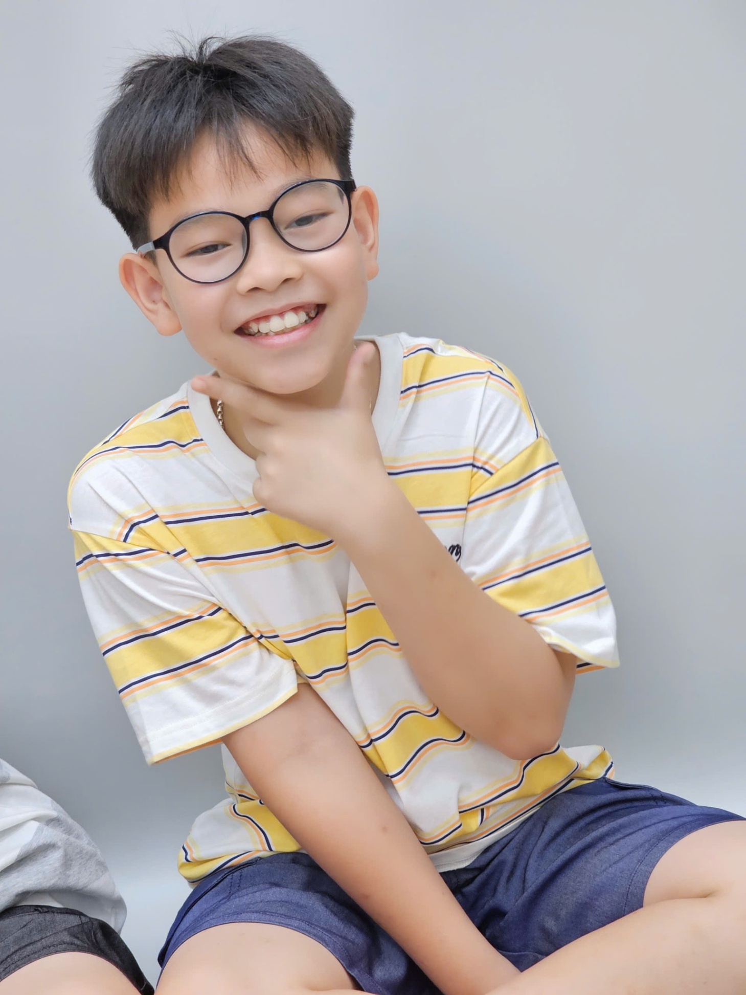 Bộ beemon BTBG, áo cotton kẻ ngang, quần cạp chun giả jean