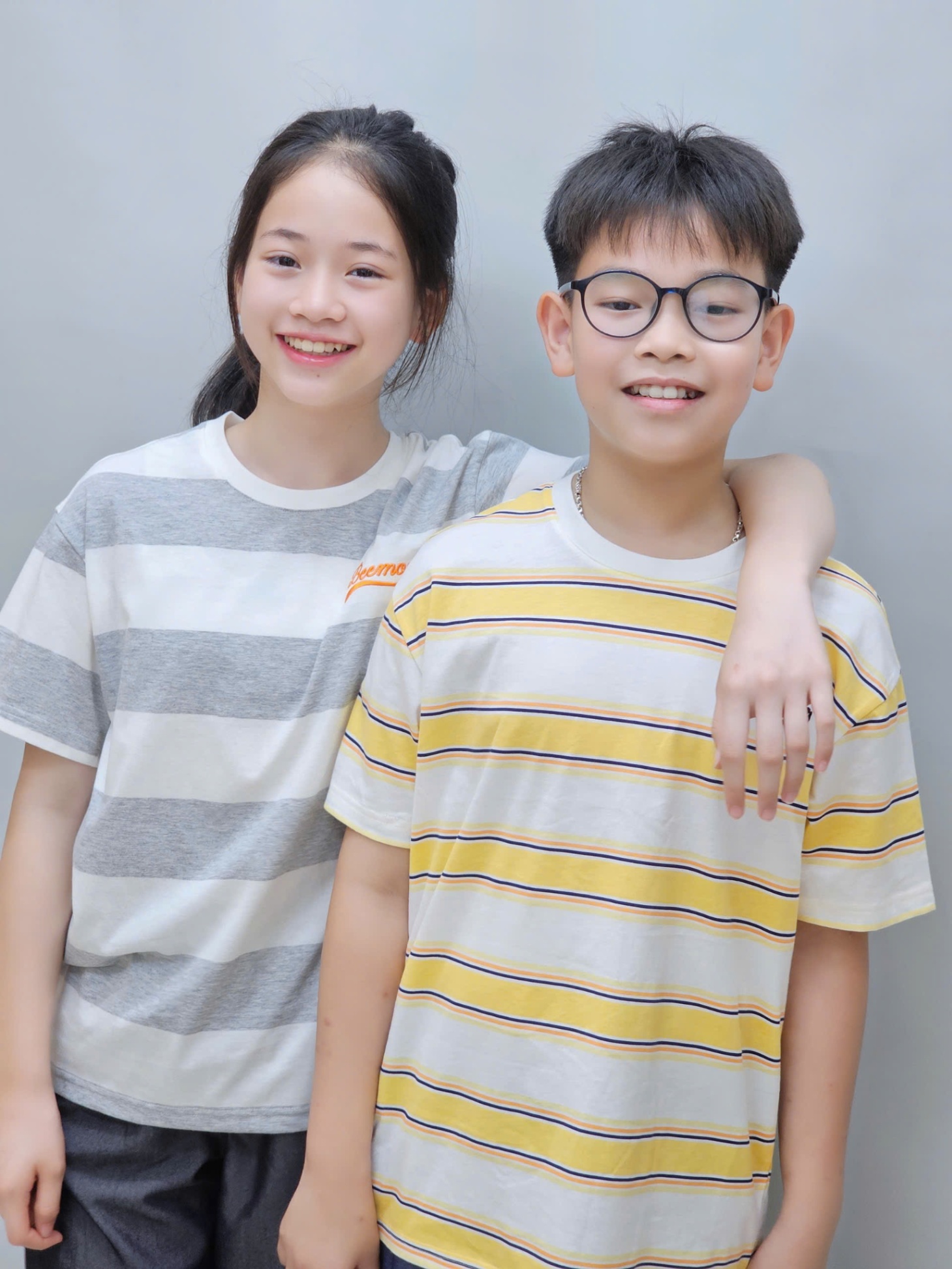 Bộ beemon BTBG, áo cotton kẻ ngang, quần cạp chun giả jean