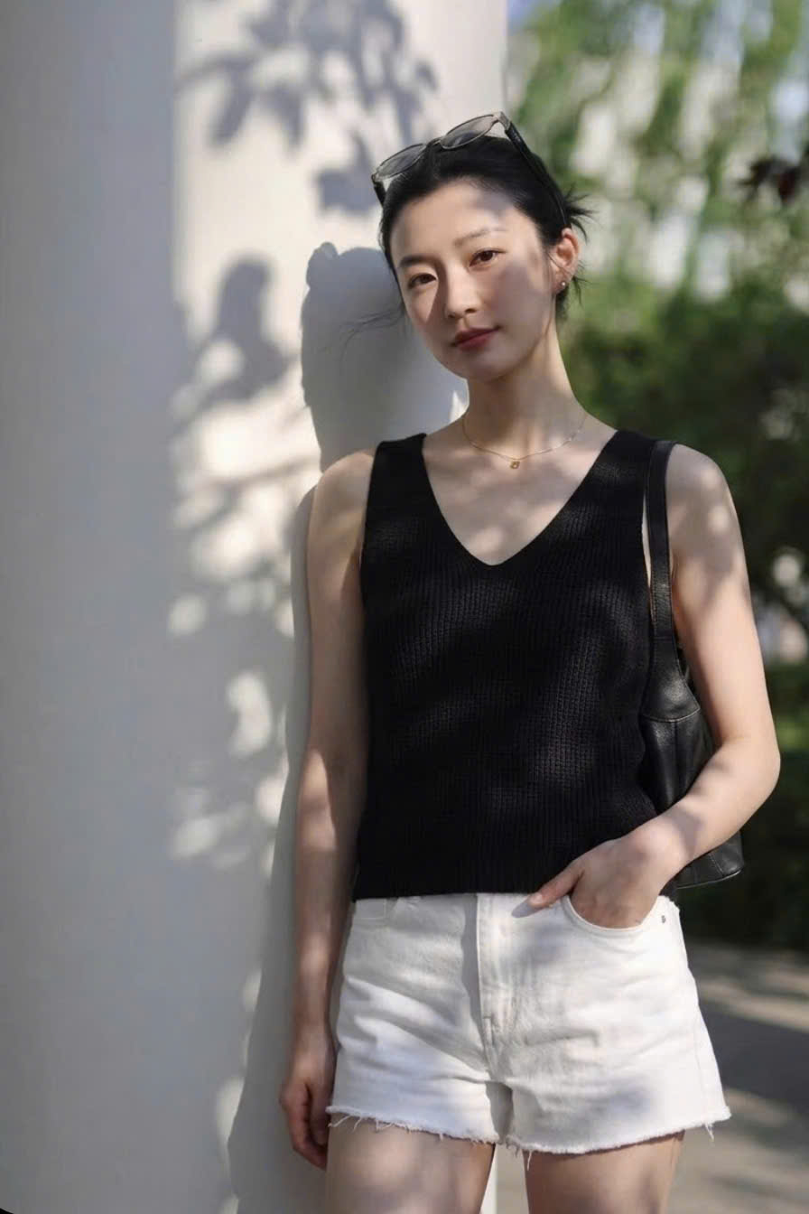Áo ba lỗ sợi đan, cổ V, 2 màu