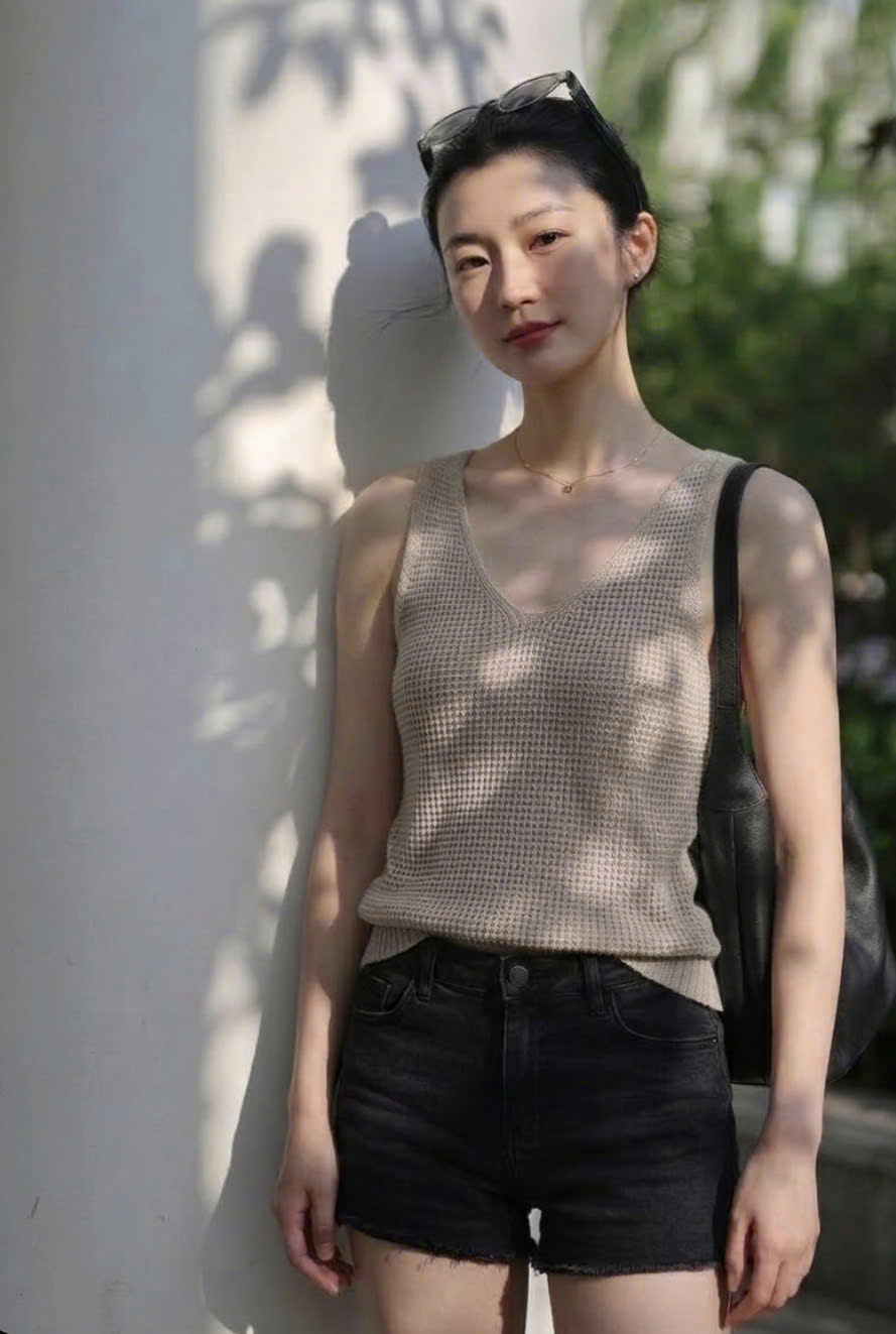 Áo ba lỗ sợi đan, cổ V, 2 màu