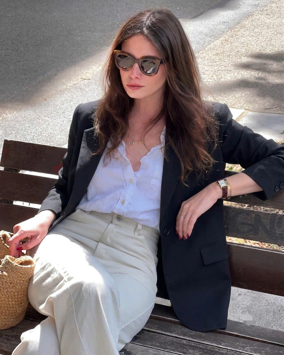Áo blazer oversize 1 khuy, túi 2 bên và 1 túi giả trước ngực