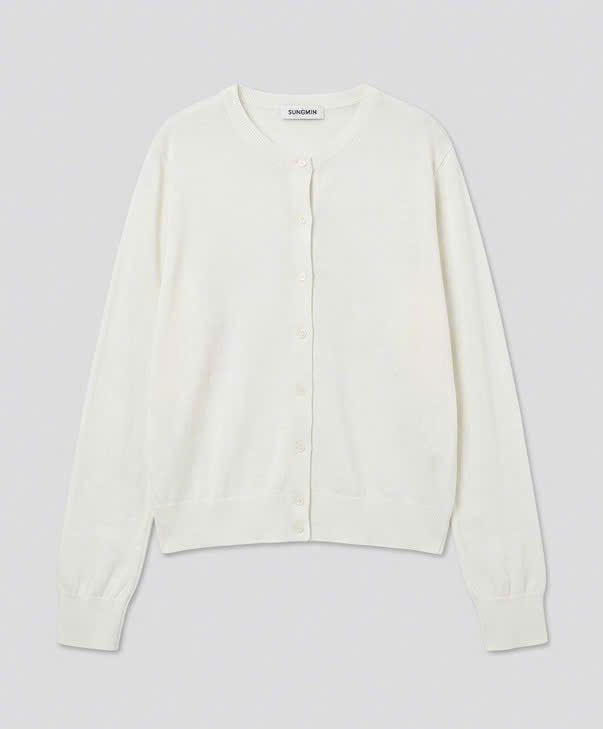 Áo cardigan cổ tròn bo gấu, 1 hàng cúc giống màu áo
