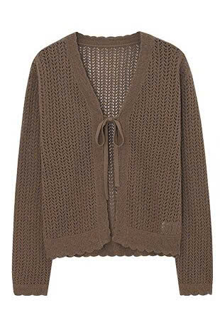 Áo cardigan dài tay lỗ đan, có dây buộc ở trước ngực