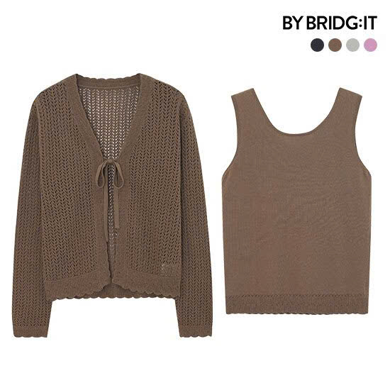Áo cardigan dài tay lỗ đan, có dây buộc ở trước ngực