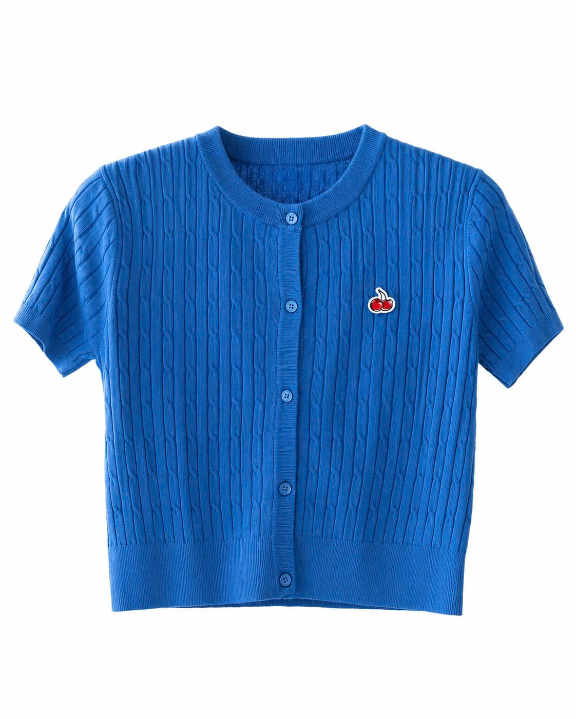 Áo cardigan len văn thừng, họa tiết cherry
