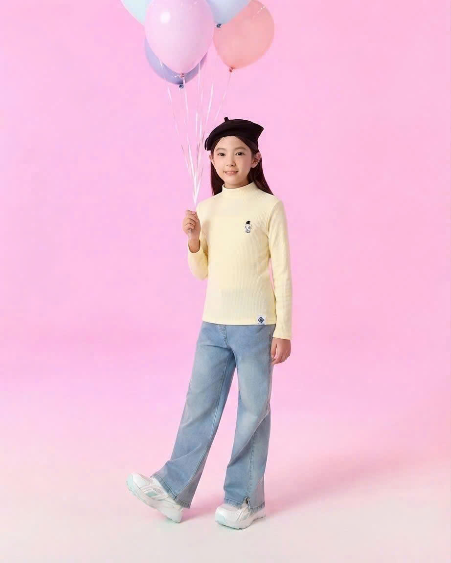 Áo cổ 3 phân dài tay Beemon, thun tăm thêu gấu