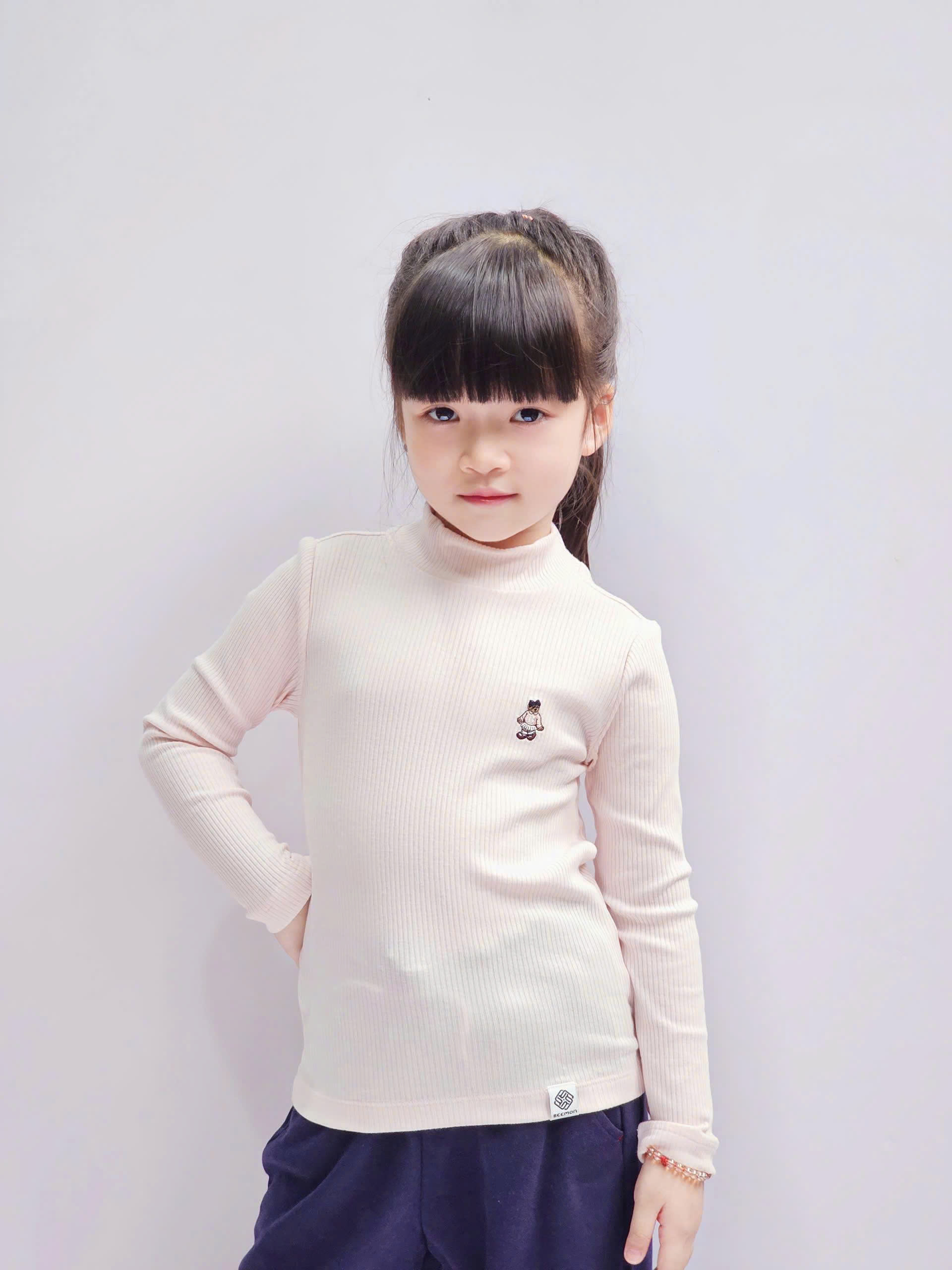 Áo cổ 3 phân dài tay Beemon, thun tăm thêu gấu