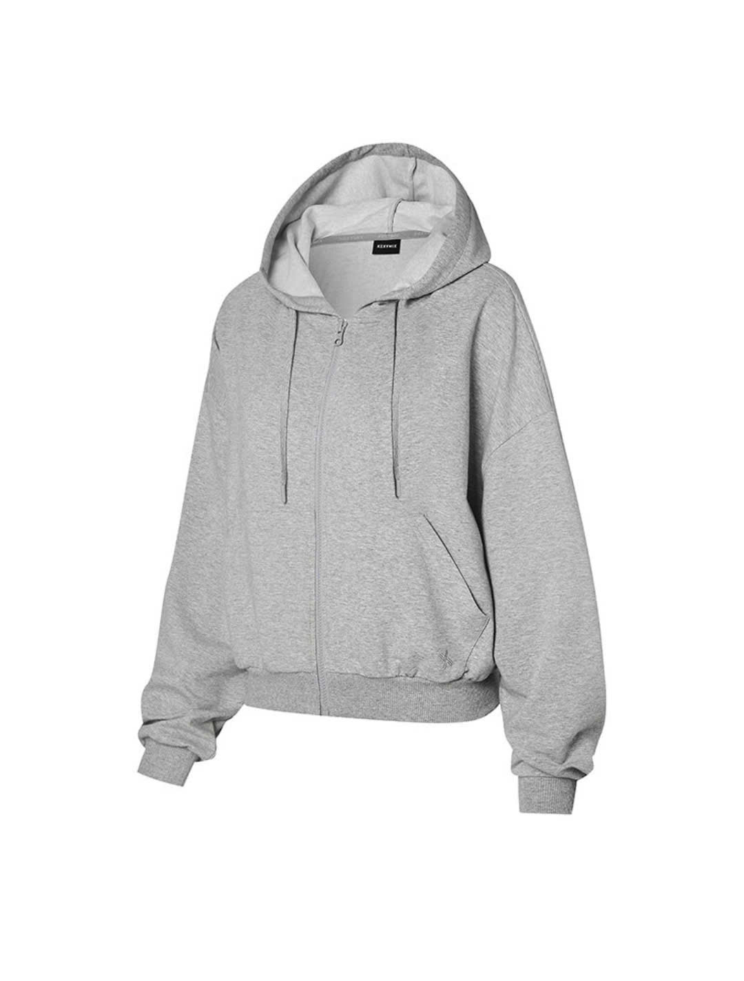 Áo hoodie zip có mũ dáng lửng, kéo khóa bo viền có túi