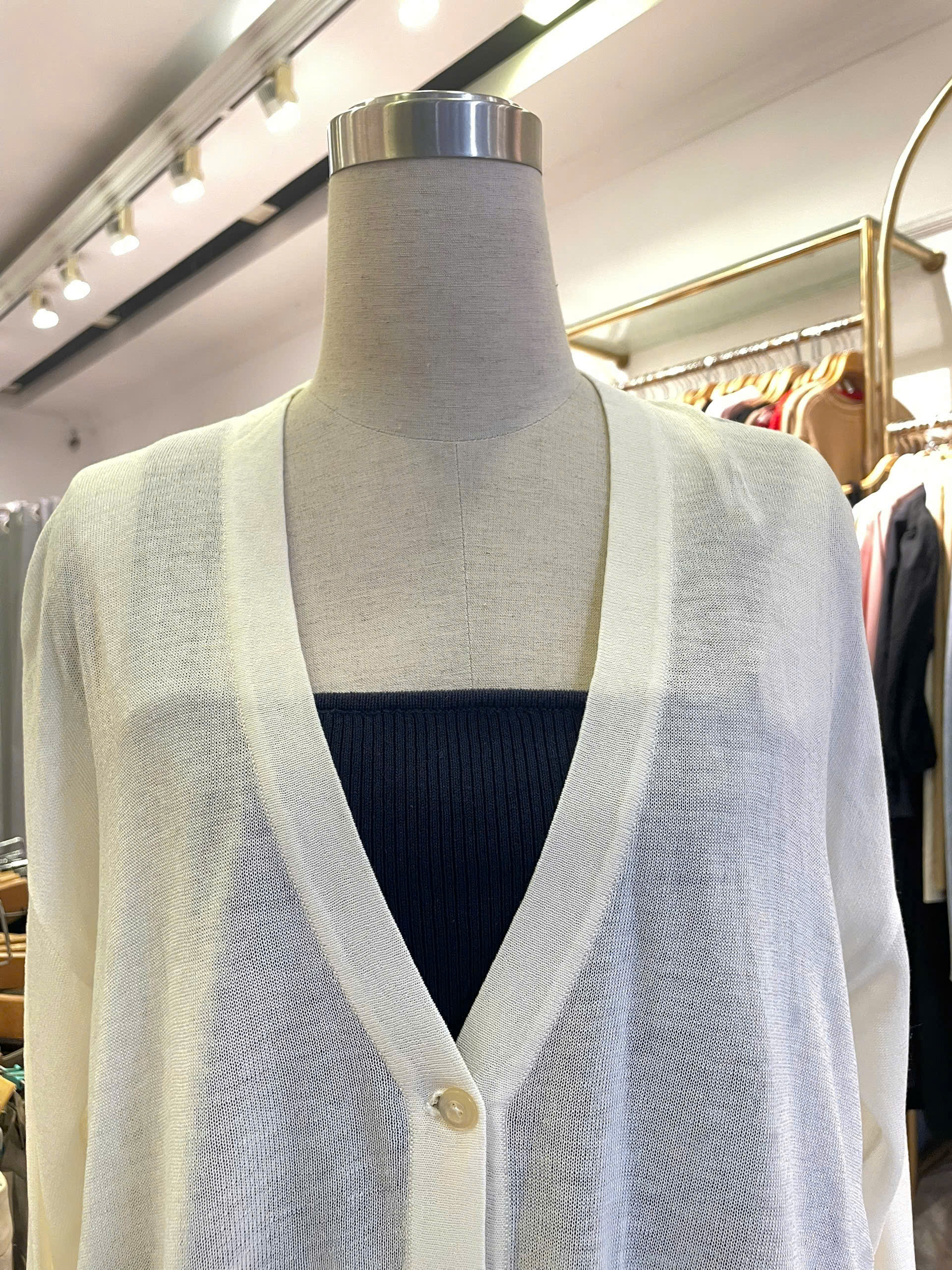 Áo khoác cardigan dáng dai, cổ V, vạt xẻ hai bên hông