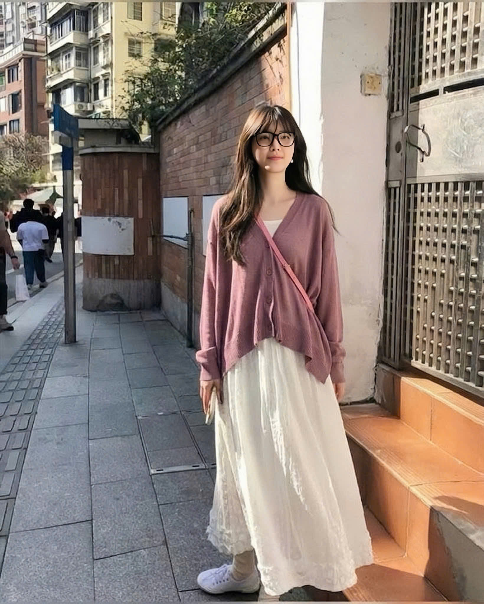 Áo khoác cardigan dáng dai, cổ V, vạt xẻ hai bên hông