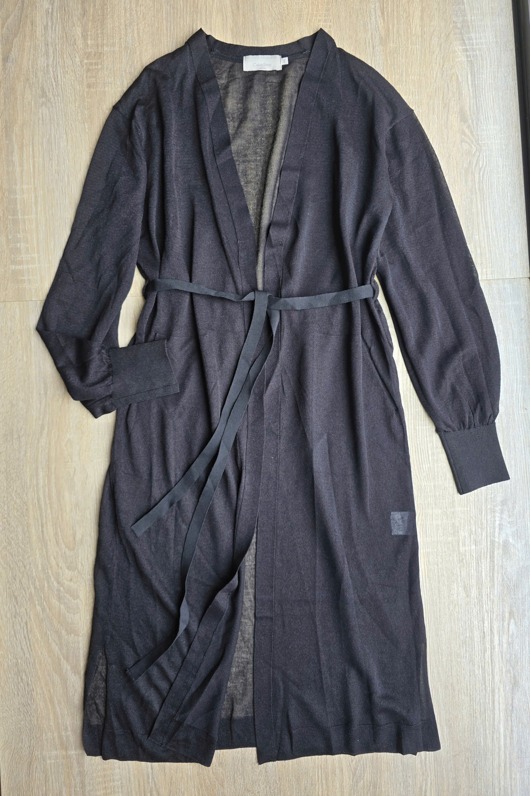 Áo khoác cardigan dáng dài len mongtogi mỏng, có dây buộc eo