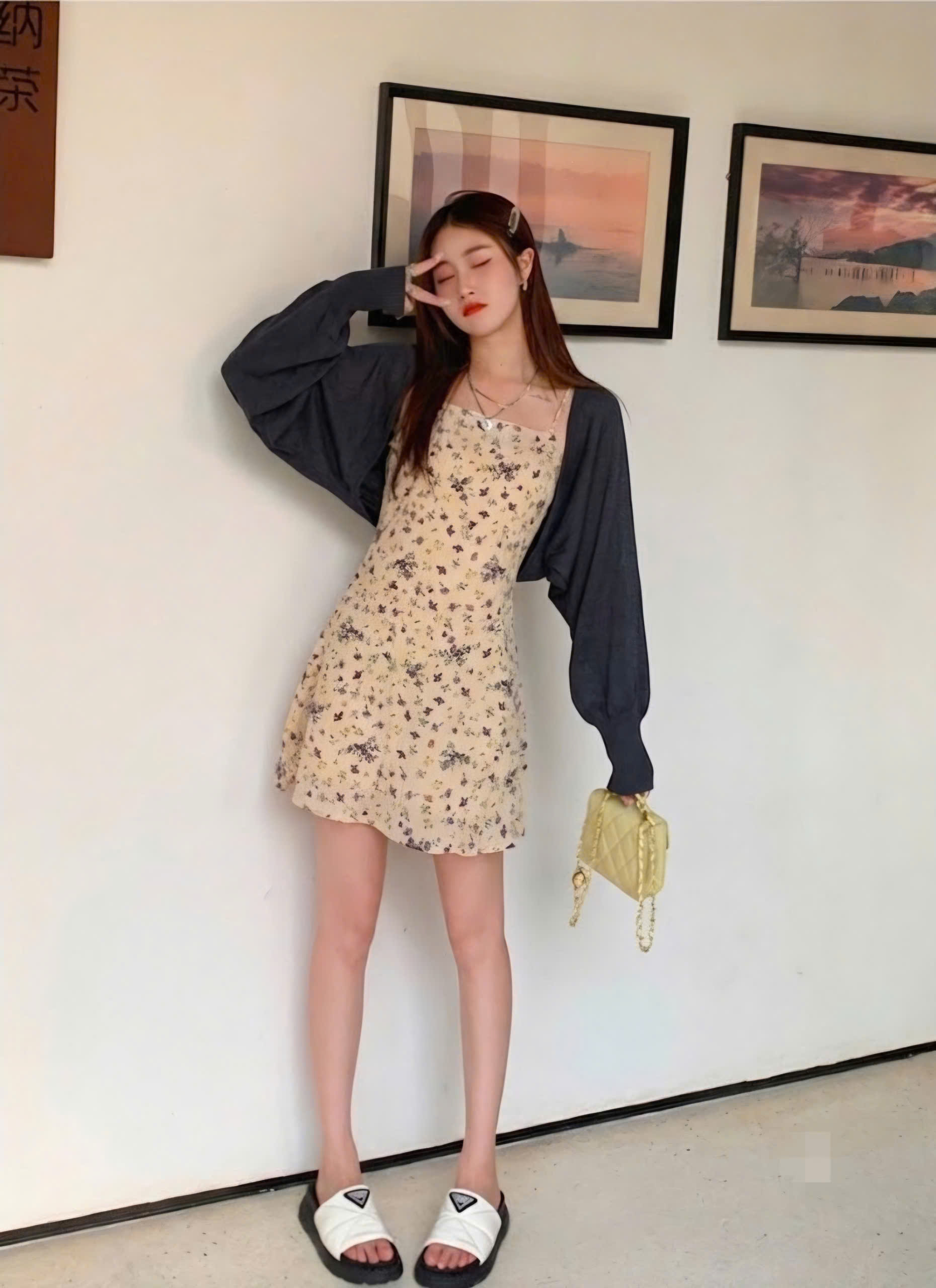 Áo khoác cardigan len dáng lửng dài tay thủy thủ