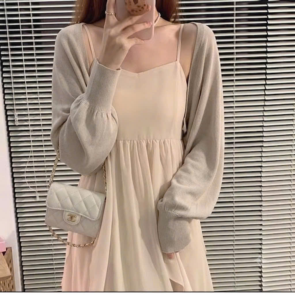 Áo khoác cardigan len dáng lửng dài tay thủy thủ - FS - Be