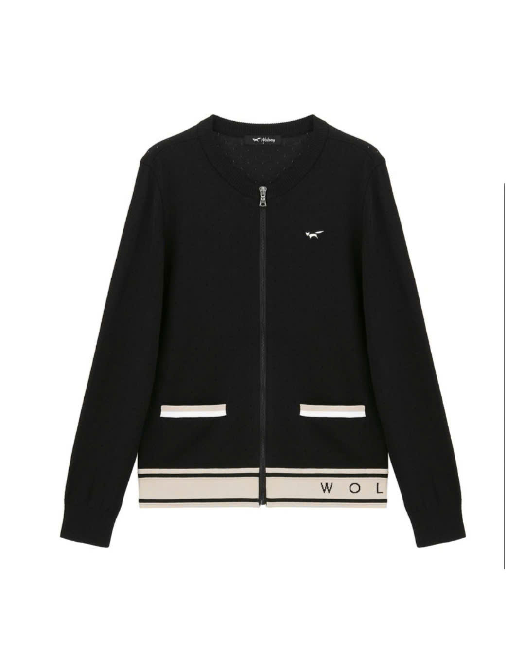 Áo khoác cardigan mỏng kéo khóa, logo sóc bên phải ngực