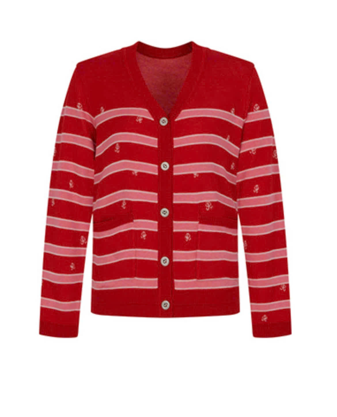Áo khoác len cardigan cổ V bo gấu, họa tiết kẻ ngang