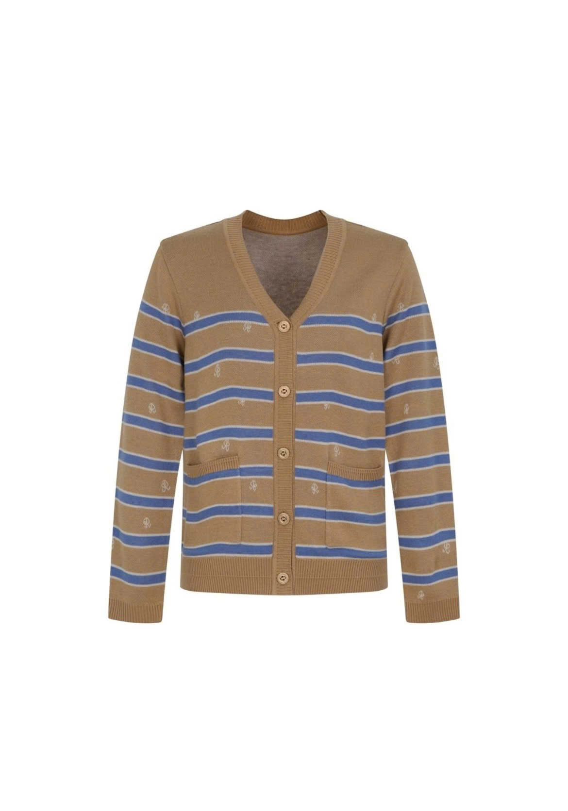 Áo khoác len cardigan cổ V bo gấu, họa tiết kẻ ngang